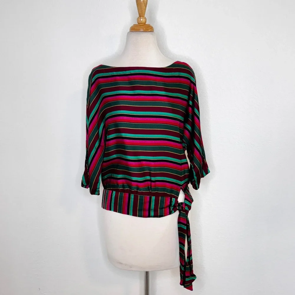 TRINA TURK Women On the Rocks Stripe Boat Neck Top Size S Red Pink Holiday Party - Picture 2 of 12